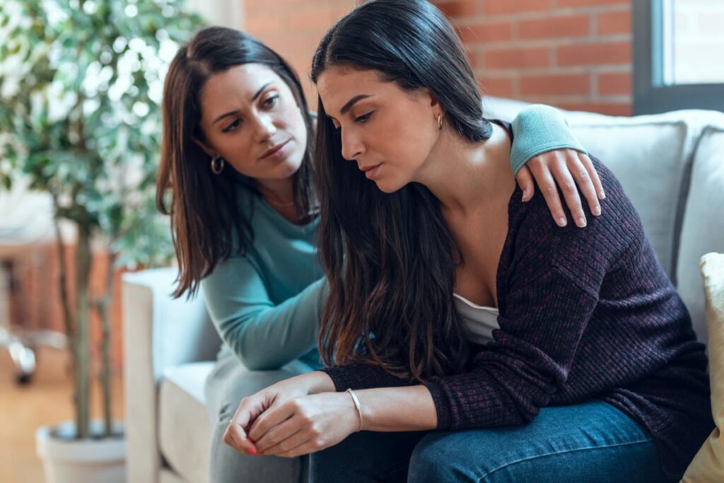 woman comforting friend about how to talk about depression